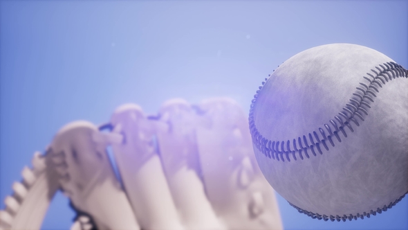 Baseball and Mitt at Blue Sky Background alt