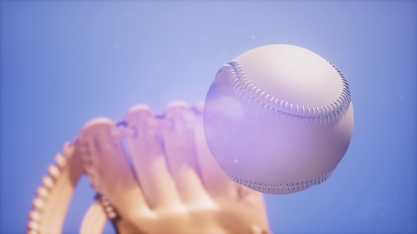 Baseball and Mitt at Blue Sky Background alt