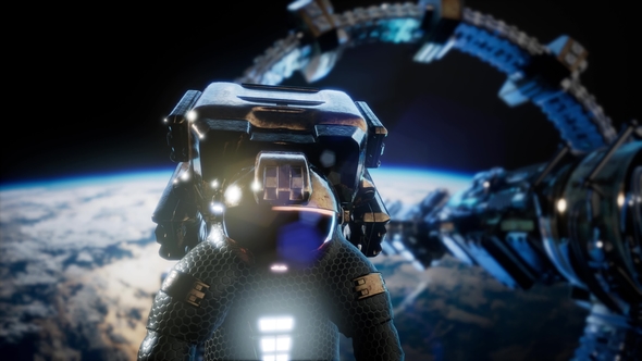 Astronaut and International Space Station alt