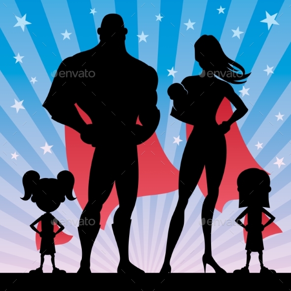 Superhero Family with 2 Girls and Baby