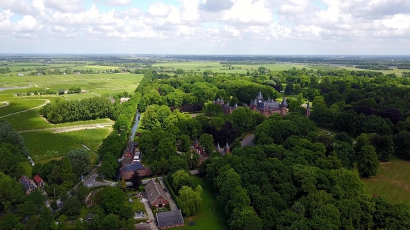 Aerial View of the Historic De Haar Castle Near Utrecht, Netherlands