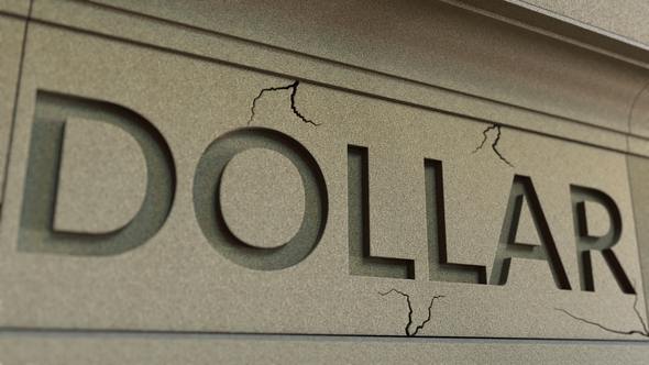 Cracking DOLLAR Word on the Stone Facade alt