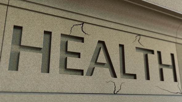 Cracking HEALTH Word on the Stone Facade alt