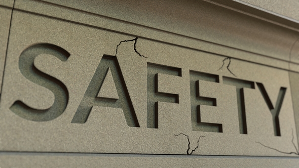 Cracking SAFETY Word on the Stone Facade alt