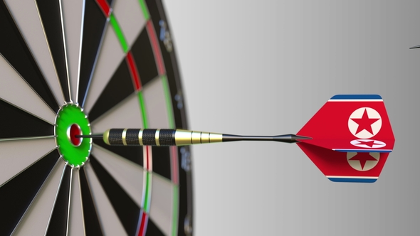 Flags of Australia and North Korea on Darts Hitting Bullseye of the Target alt