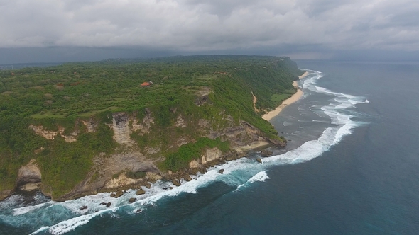 Aerial Top View of Rocks and Blue Ocean Waves in Bali