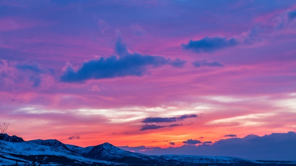 Bright Pink Sunset in the Mountains