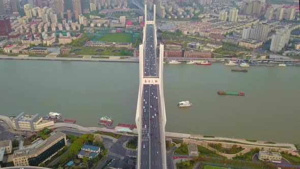 Aerial view of Nanpu Bridge, Shanghai Downtown, China.