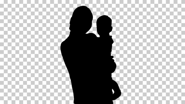 Silhouette baby in mothers hands, Alpha Channel