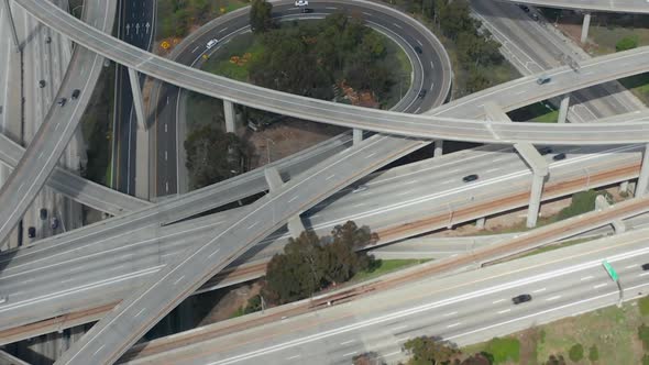 AERIAL: Judge Pregerson Huge Highway Connection Showing Multiple Roads, Bridges, Viaducts with