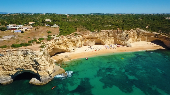 Drone View of Praia da Marinha, Algarve Region, Portugal