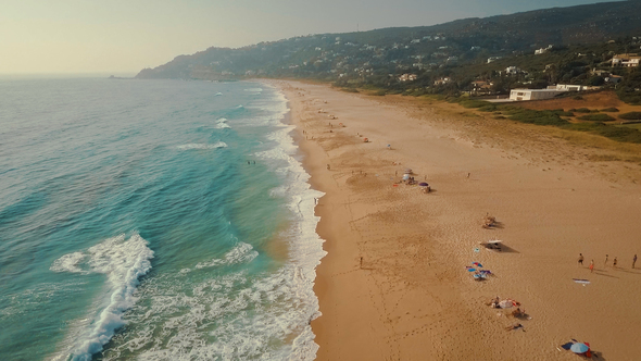 Drone View of Sandy Beach with Fog in Southern Spain