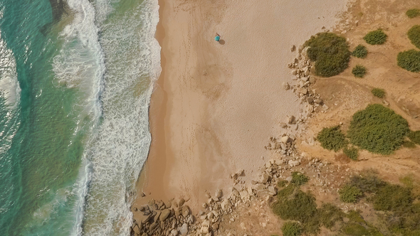 Top View of Sandy Beach in Zahara de los Atunes, Spain