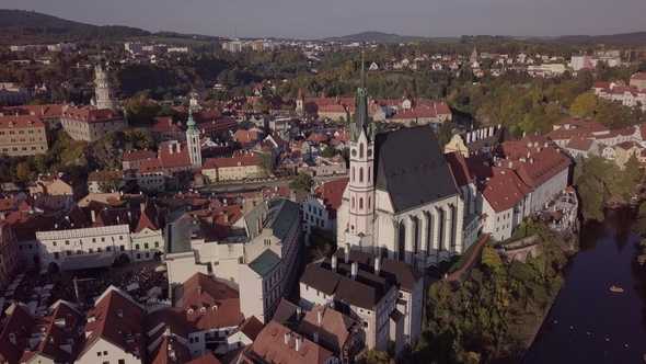 Aerial Panorama of Cesky Krumlov Old Town