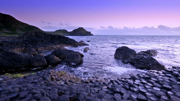 Sunset Over Rocks Formation Giant's Causeway, County Antrim, Northern Ireland