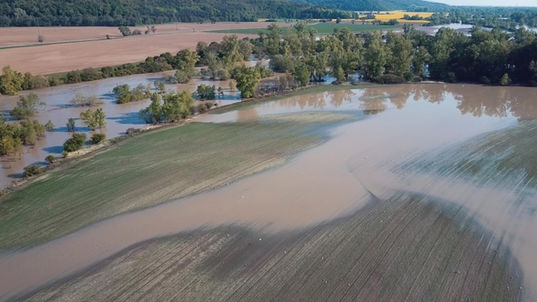 Aerial Spring River Flood in Forest