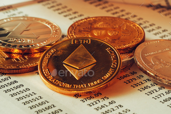 entralized currency coin, conceptual image with selective focus