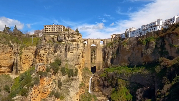 Spanish City Set on the Mountains with Historical Bridge