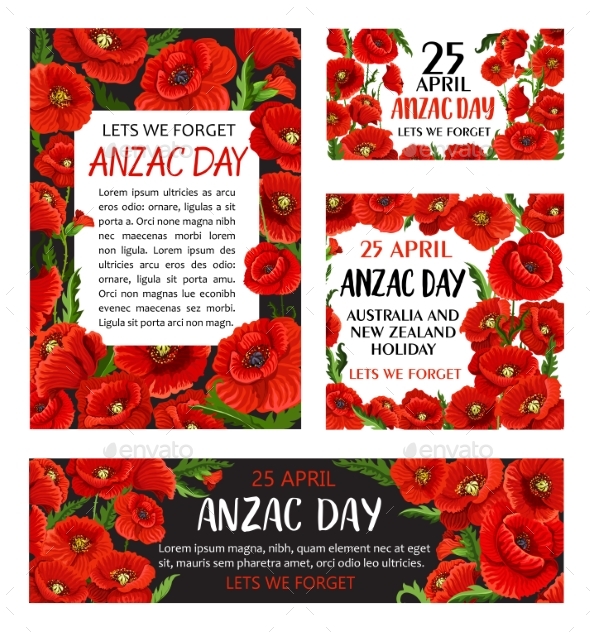 Anzac Day Poppy Flower Memorial Card Design