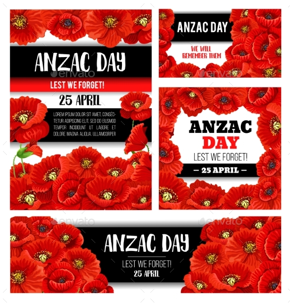 Anzac Day Memorial Banner with Red Poppy Flower