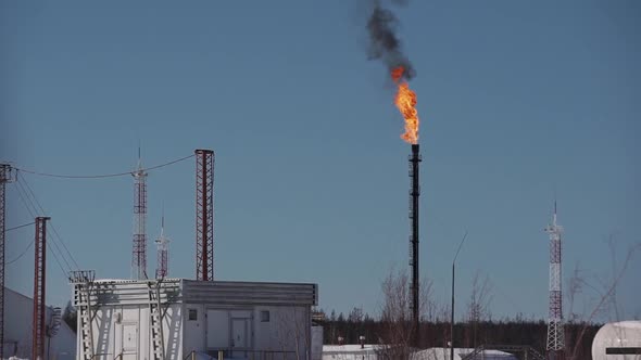 Oil and Gas Refinery Factory or Petrochemical Industry on Blue Sky Background alt