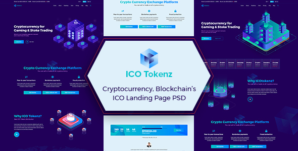 ICO Tokenz - Cryptocurrency Blockchain & ICO Landing Page PSD Template