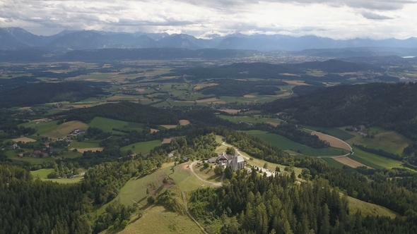 AERIAL View of Magdalensberg, Carinthia, Austria. Mountains As a Background