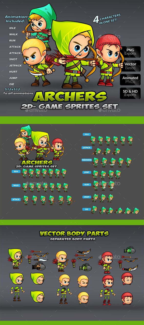 Arhers 2D Game Sprites Set