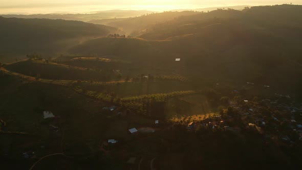 4K Drone Flying through the clouds at dusk or dawn. Aerial top cloudscape