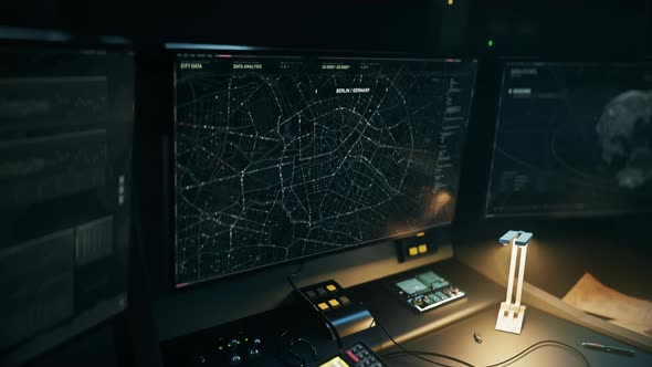 GPS scanner tech searching for vehicle position on the digital city map alt