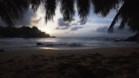 Seychelles Beach Sunset with Blue Ocean View