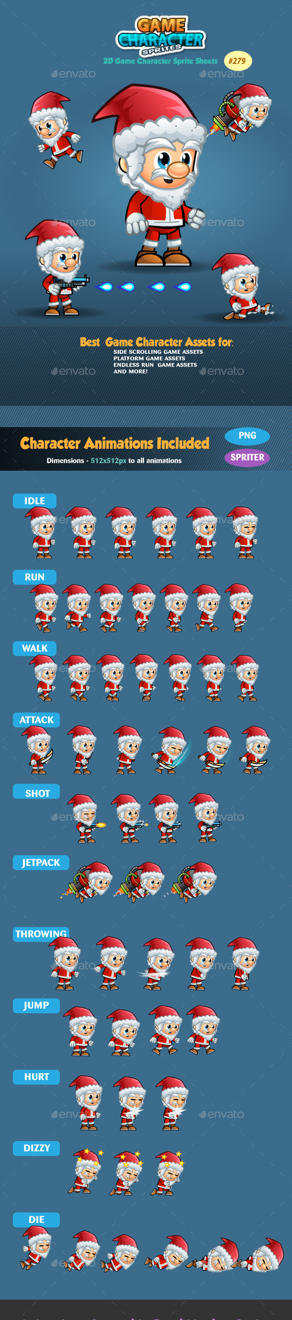 Santa 2D Game Character Sprites 279