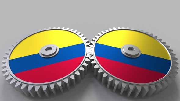 Colombian National Project Flags of Colombia on Moving Cogwheels alt