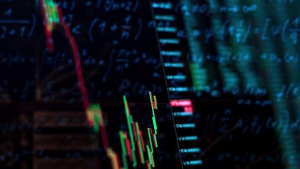 Electronic Chart Graph of the Stock Market Fluctuations on the Screen, the Indices Statistics