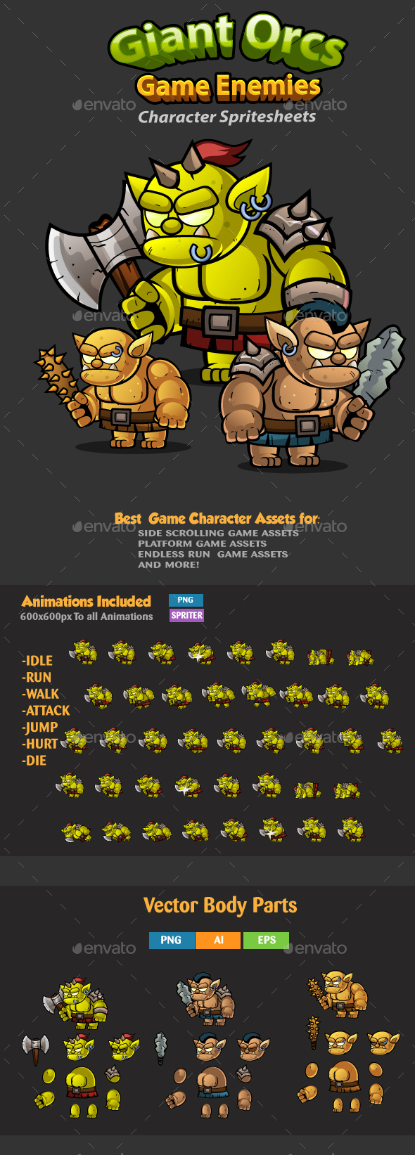 Giant Orcs 2D Game Character Sprites 260