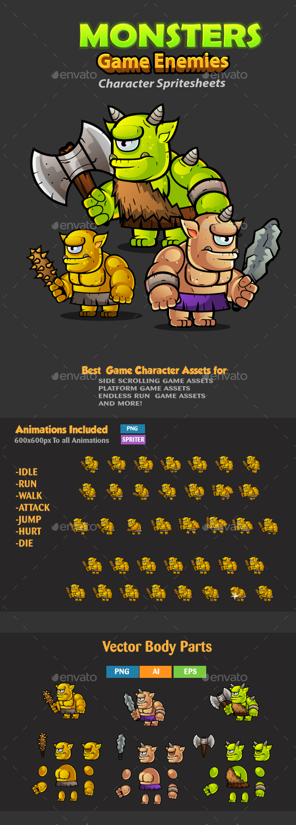 Cyclops Orcs 2D Game Character Sprites 258