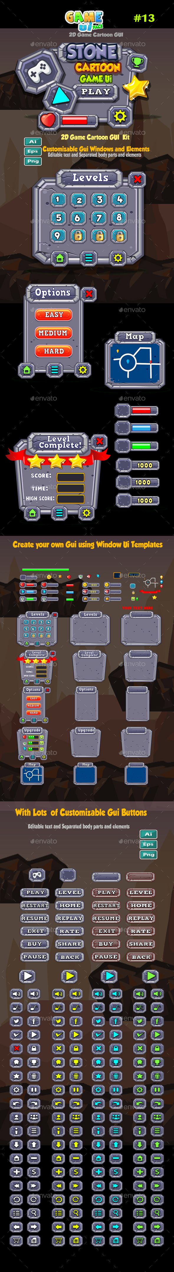 Stone Cartoon Game Ui Pack 13