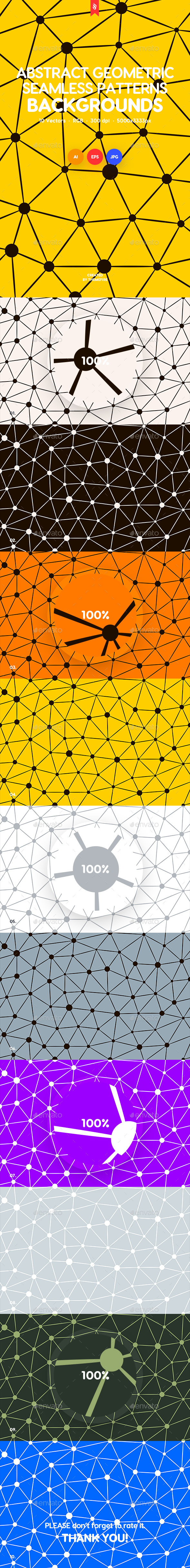Geometric Seamless Patterns with Connected Lines and Dots Backgrounds