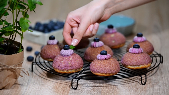 French Dessert with Dough Craquelin with Blueberry Cream