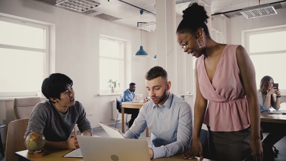 Camera Follows African American Female Business Coach Enter Office, Motivate and Inspire Multiethnic