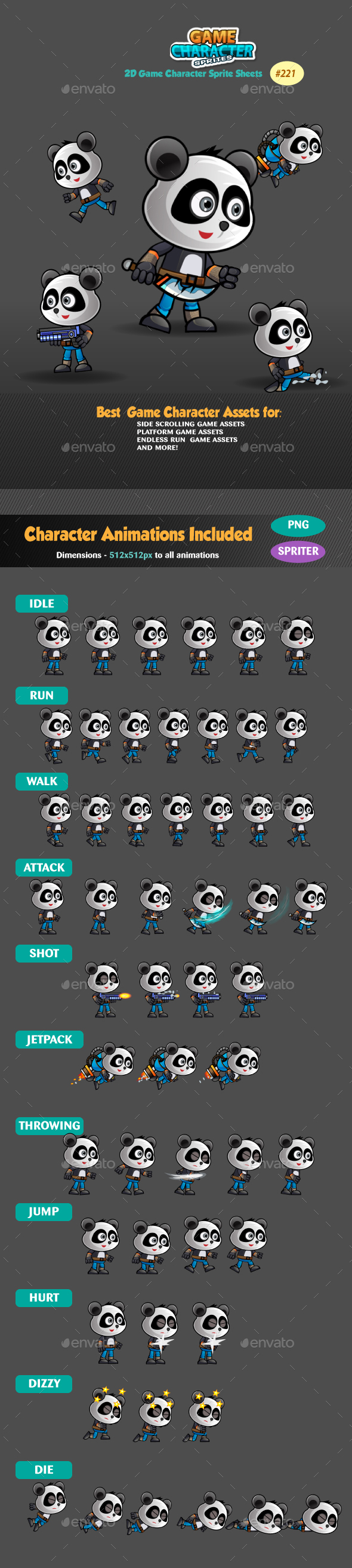 Panda Warrior 2 Game Character Sprites 221