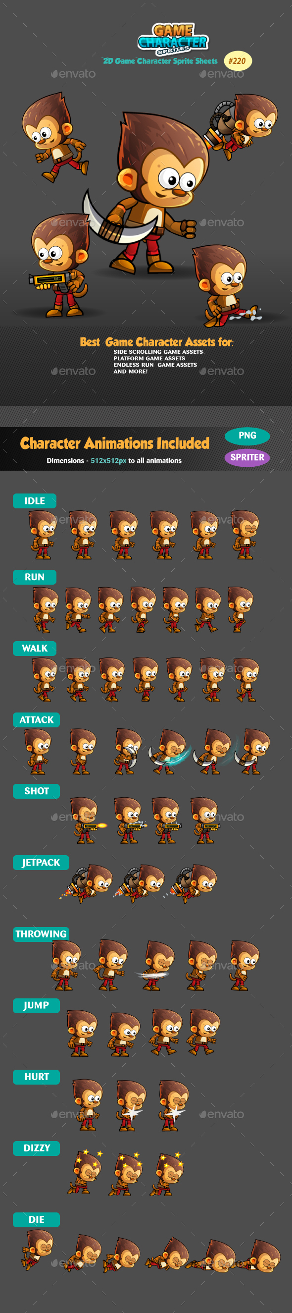 Monkey Warrior 2Game Character Sprites 220