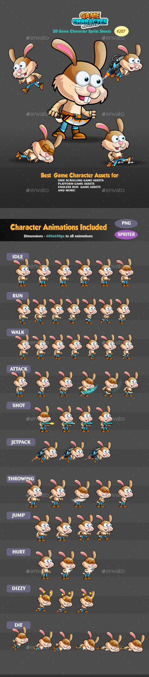 Warrior Bunny 2Game Character Sprites 207