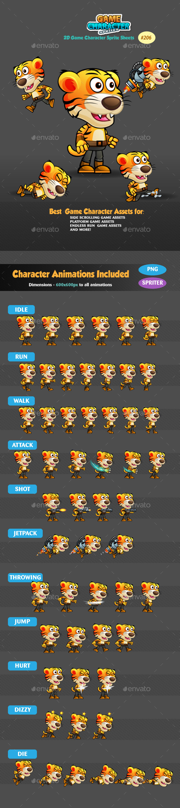 Tiger Warrior 2 Game Character Sprites 206
