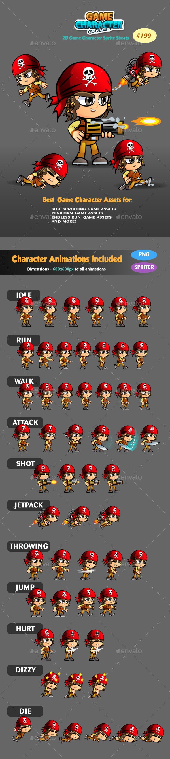 Pirate Boy 2D Game Character Sprites 199