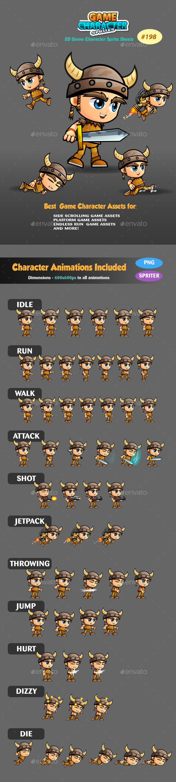 Viking Boy 2D Game Character Sprites 198