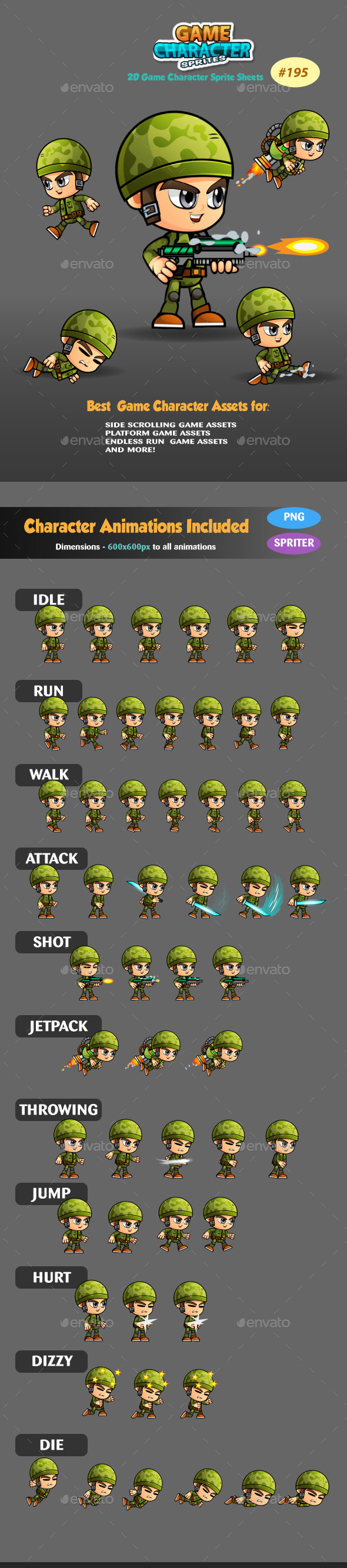 Sodlier 2D Game Character Sprites 195