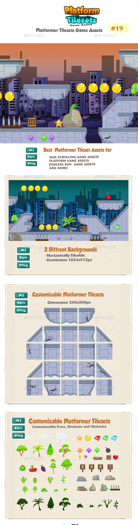 Destroyed City Game Platformer Tilesets 19