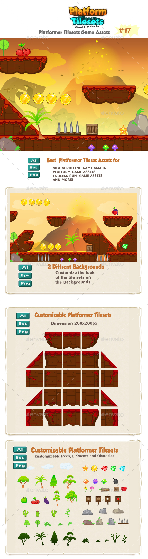 Volcanic Platformer Game Tilesets 17