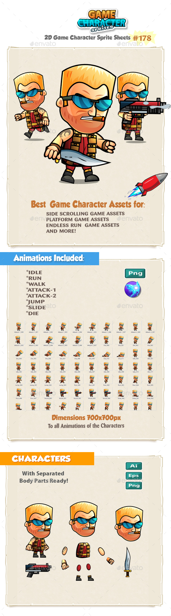 The Soldier 2D Game Character Sprites 178